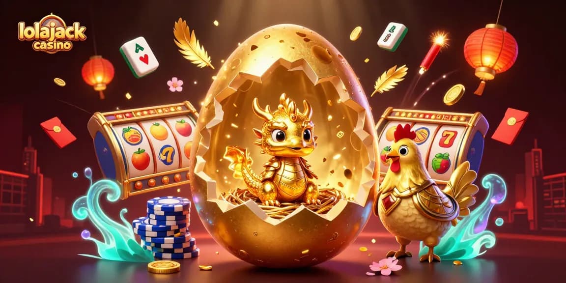 Experience the excitement of lolajack casino with golden dragon treasures, vibrant slots, and festive elements.