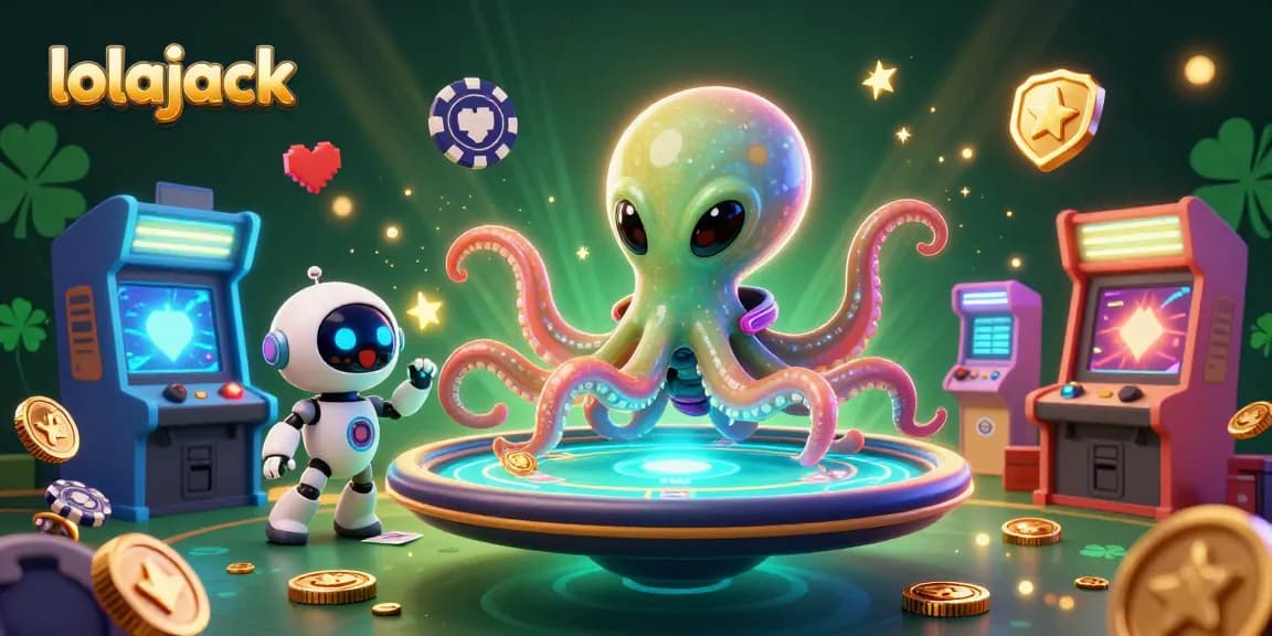 Experience the thrill at lolajack casino with a unique alien-themed illustration featuring vibrant gaming elements.