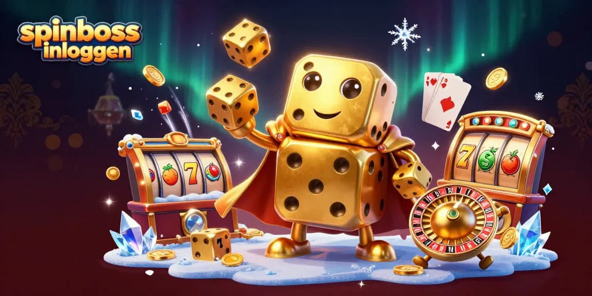 Engage in spinboss inloggen with an exciting casino experience featuring golden dice, slots, and vibrant game elements.