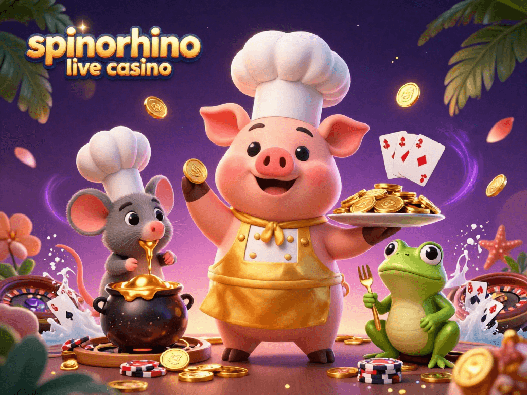 Ervaar de spanning van het SpinoRhino live casino met onze 3D-illustratie van live dealer spellen.