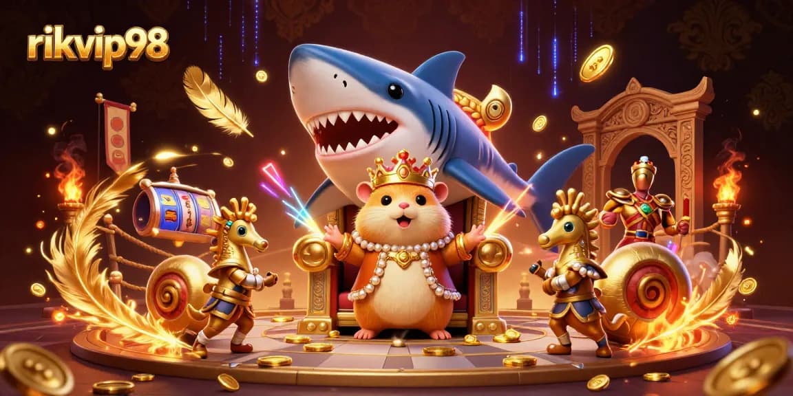 Experience exciting gaming action at rikvip98 with a majestic hamster king and vibrant 3D scene.
