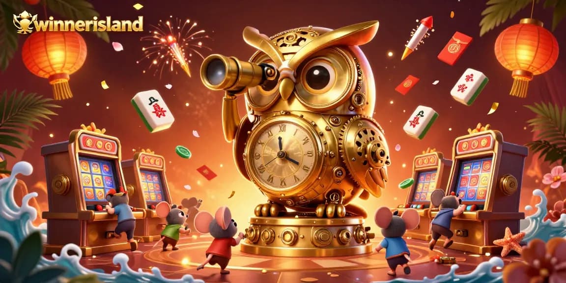 Play and win at winnerisland featuring a vibrant casino scene with interactive characters and elements.