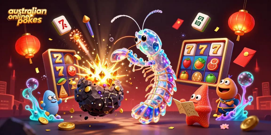 Engage with top australian online pokies as a mantis shrimp bursts through an asteroid showering coins and gems.