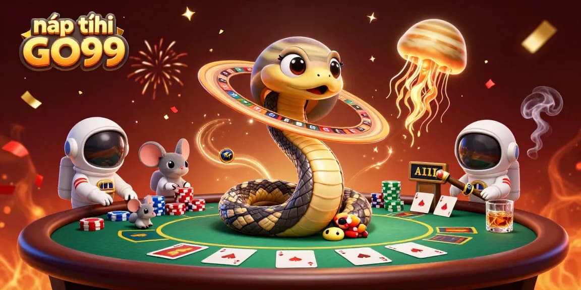 Experience gaming excitement with nạp tiền GO99 featuring a cosmic dealer and colorful bets.