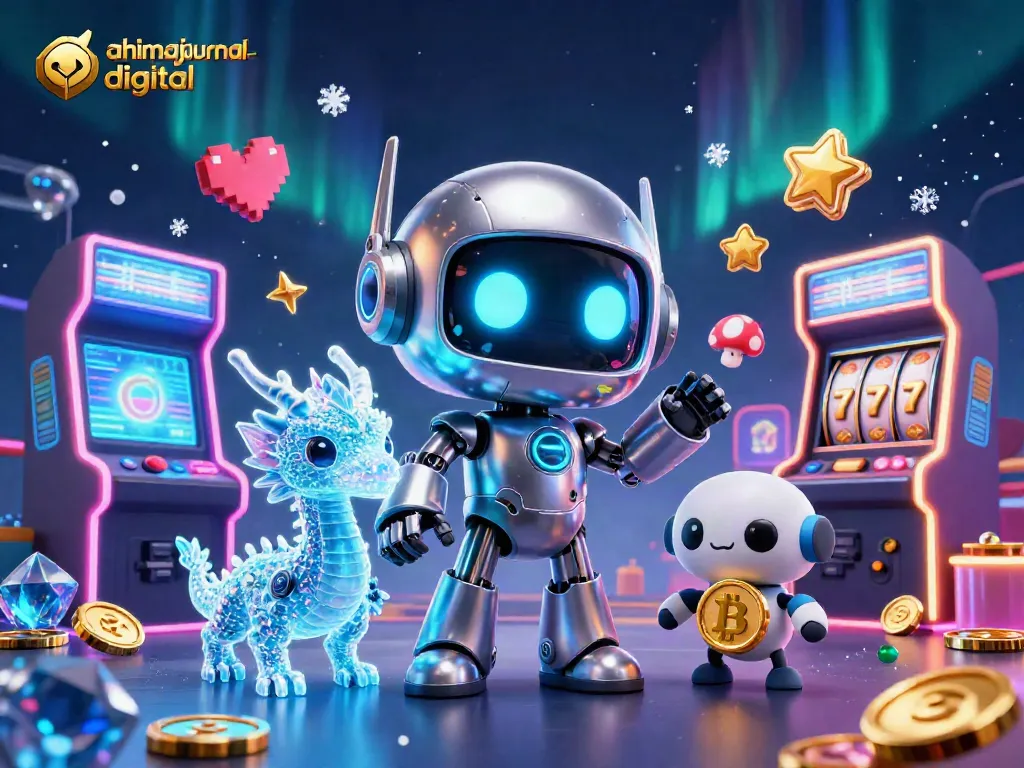 Engage in thrilling gameplay at ahimajournal-digital with a vibrant 3D casino illustration featuring gaming elements and a bitcoin symbol.