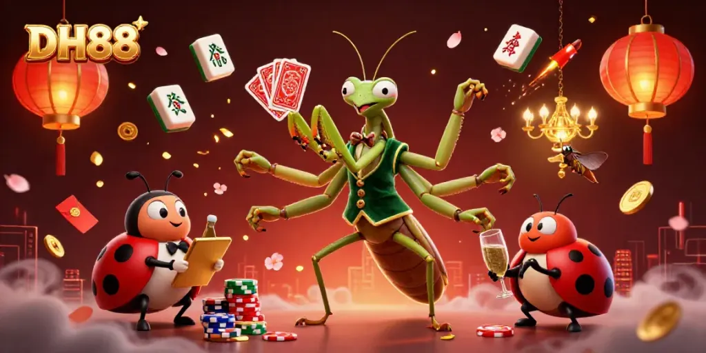 Experience the thrill of DH88 with a vibrant casino scene featuring a card sharp, pit boss, and dynamic gaming elements.
