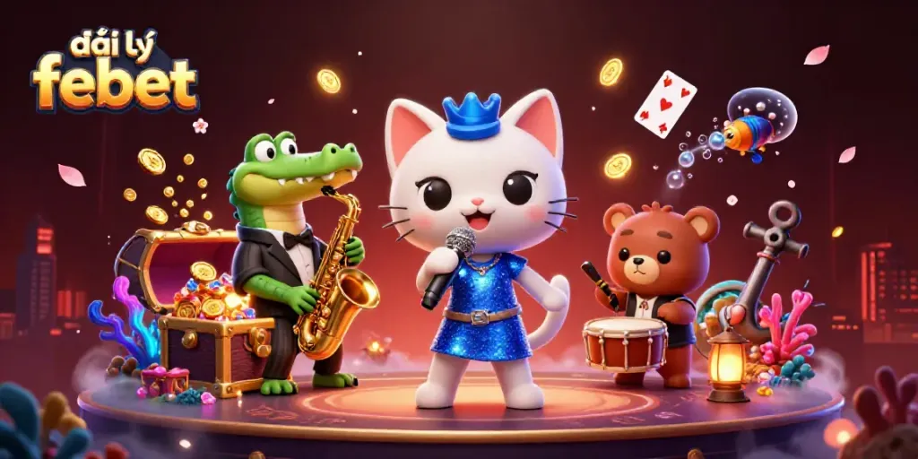 Experience the excitement at đại lý febet with a vibrant casino scene featuring charming animal musicians.